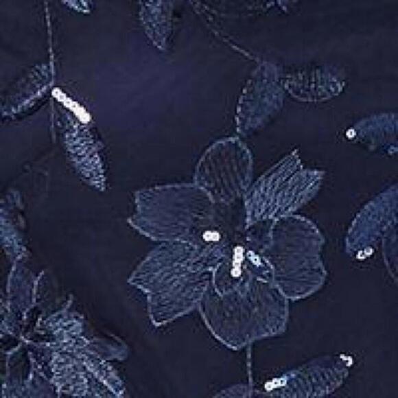 CONNECTED APPAREL Womens Navy Sequined Floral Long Sleeve Scoop Neck Dress - Picture 3 of 10